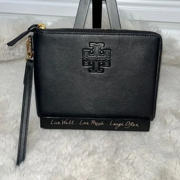 Tory Burch Lily Large Zip‎ Pouch Wallet Black Leather NWOT